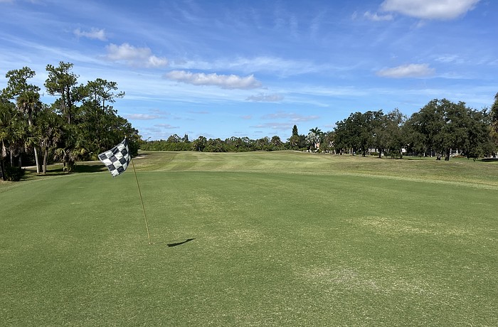 Hole 14 is one of two greens that was resodded last year. The rest of the course was sprigged to grow new grass.