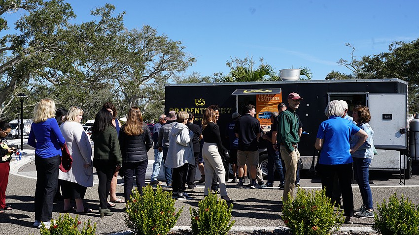 Longboat Key town employees came in shifts to the Town Green to get a free lunch from Bradentrucky Grub Truck Nov. 12 during Rotary Club of Longboat Key’s Food for Gratitude event where all town employees received free lunch to recognize their hard work after dual hurricanes in 2024.