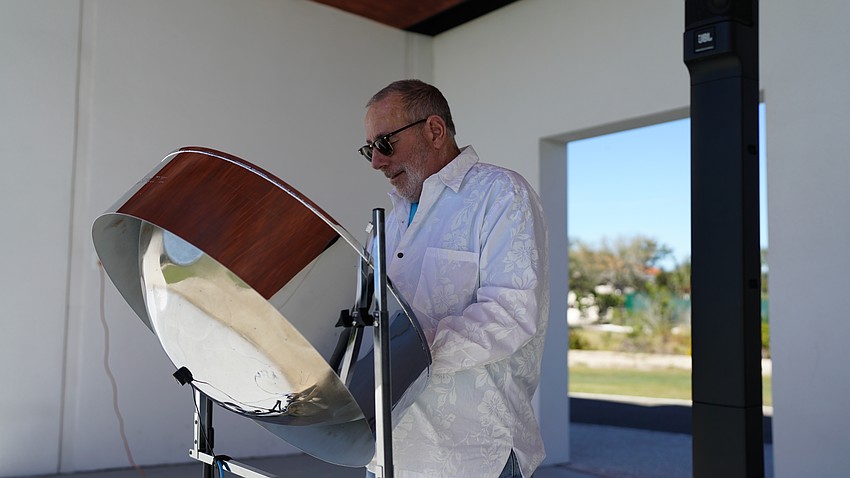 Tim Delaney plays steel drum at the Karon Family Pavilion on the Town Green at Rotary Club of Longboat Key’s Nov. 12 Food for Gratitude event where all town employees received free lunch to recognize their hard work after dual hurricanes in 2024.