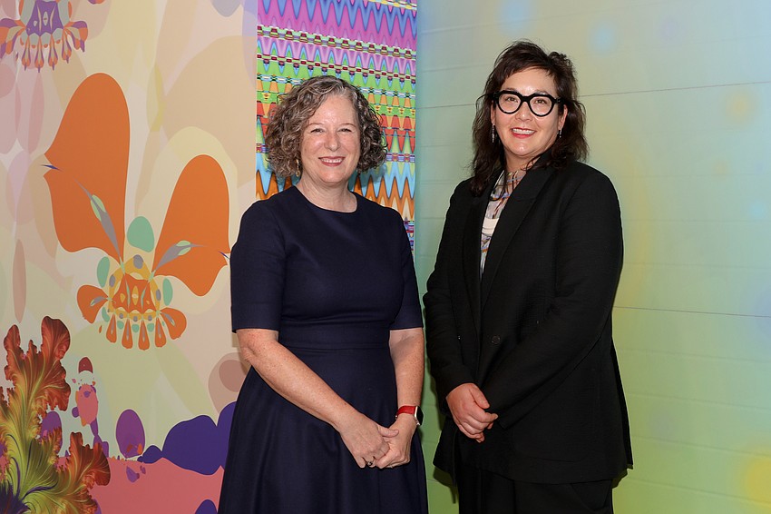 Sarasota Art Museum Executive Director Elizabeth Shearer with speaker Gloria Sutton.
