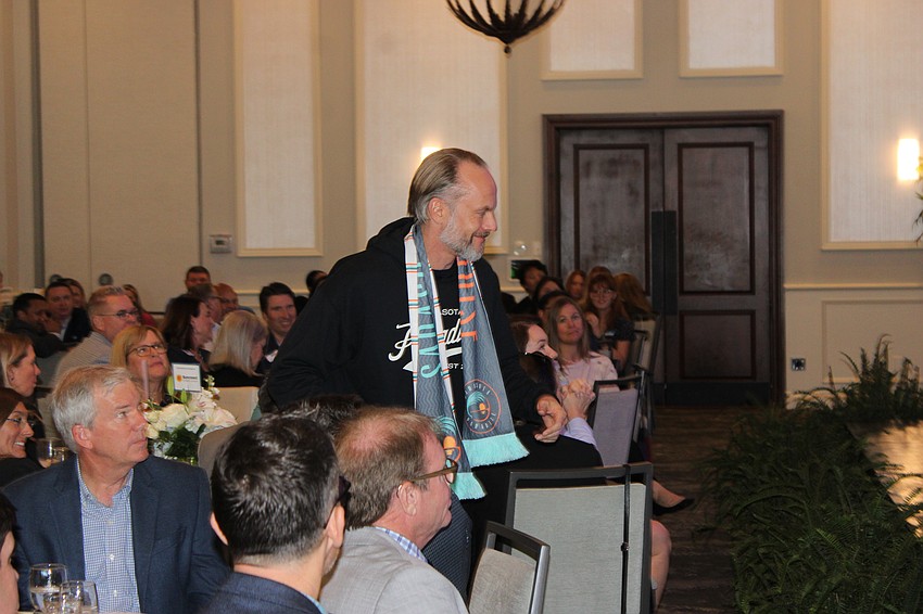 Marcus Walfridson of the Sarasota Paradise pro soccer team was true to form, dashing up to the stage to receive his award as Rising Star.