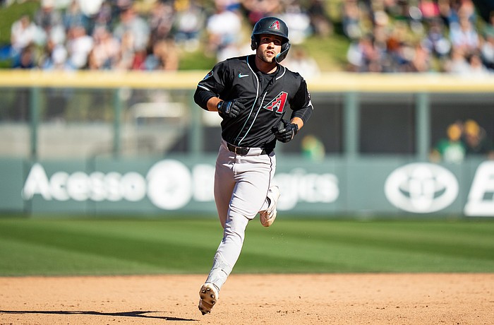 Ryan Waldschmidt runs the bases during a spring training game with the Arizona Diamondbacks. He was selected No. 31 overall in the 2024 MLB Draft out of Kentucky, and now ranks as the organization's No. 1 prospect, per MLB Pipeline.