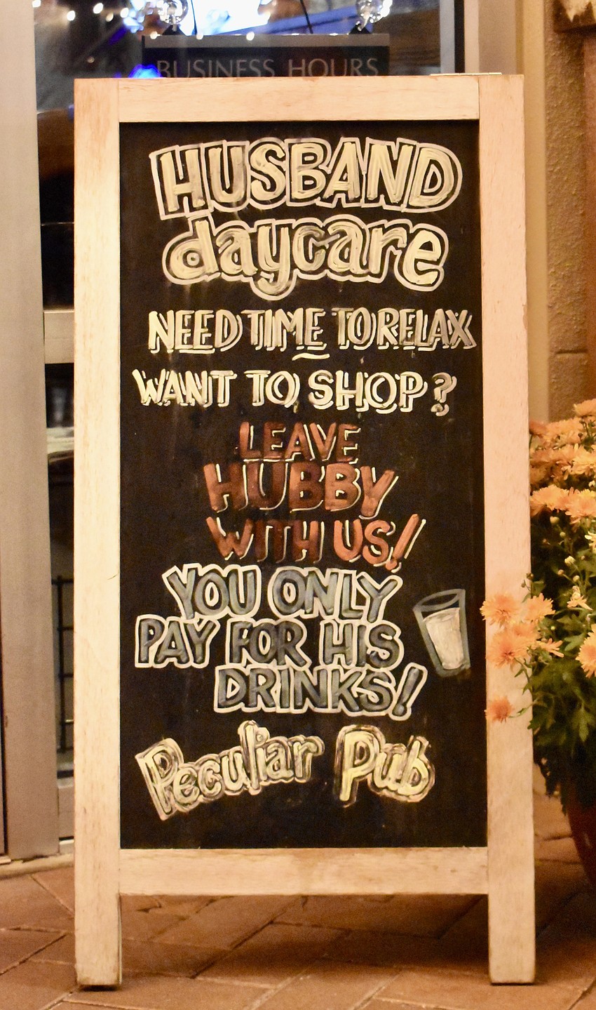Husband drop-off is a perk offered at Peculiar Pub.