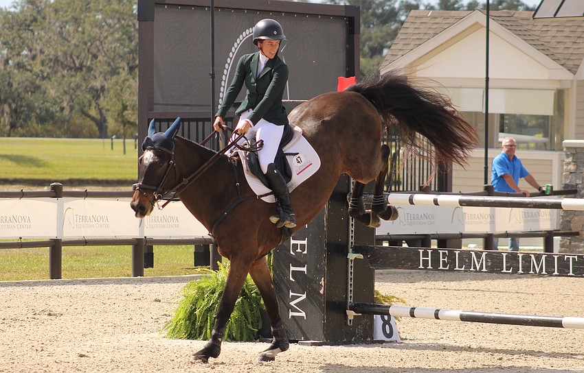 Kimmy Cecere looks back after clearing the final obstacle aboard OS Hermintage during CCI14 action at The Event at TerraNova. She finished third.