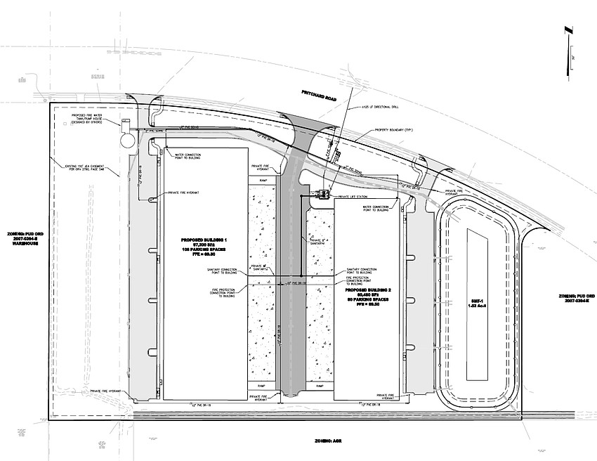 Pritchard Park would comprise a 97,200-square-foot building for three tenants and a 60,480-square-foot structure for four tenants.