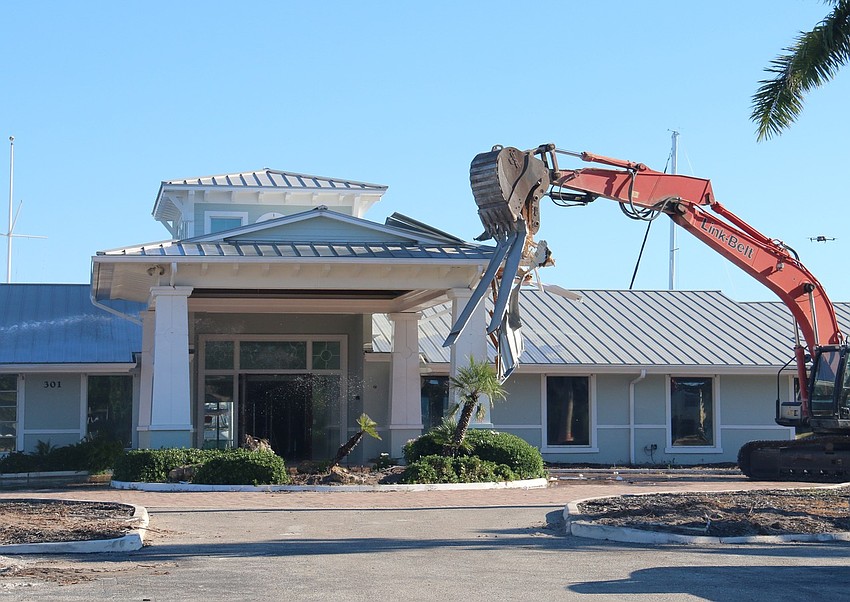 In a moment captured by Bird Key Yacht Club Commodore Tony Britt, heavy machinery starts to take down the old clubhouse at the end of October.