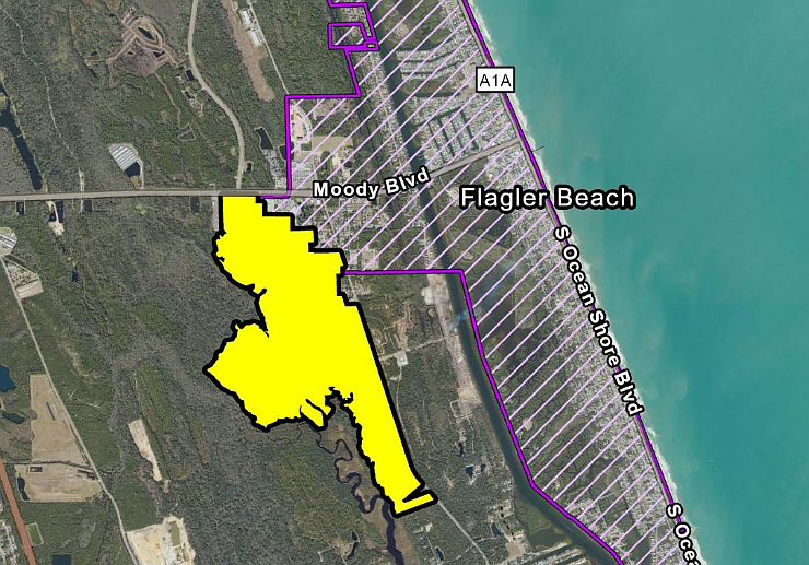 The 540-acre Summertown development is highlighted in yellow. Image courtesy of Flagler Beach