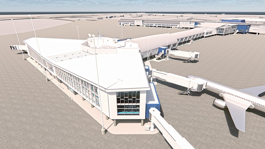 Construction on the six-gate, three-level Concourse B expansion at Jacksonville International Airport began in July 2024. Construction on the six-gate, three-level Concourse B expansion at Jacksonville International Airport began in July 2024.