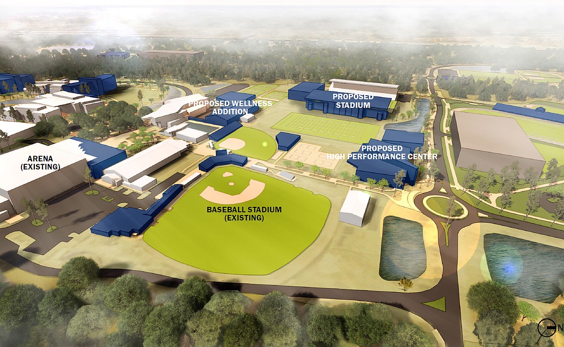 Proposed athletic improvements at the University of North Florida (looking west with baseball field in foreground).