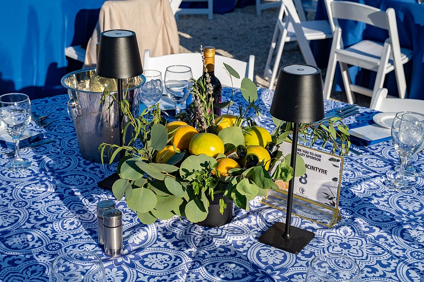 The centerpieces were made with fruit and herbs.