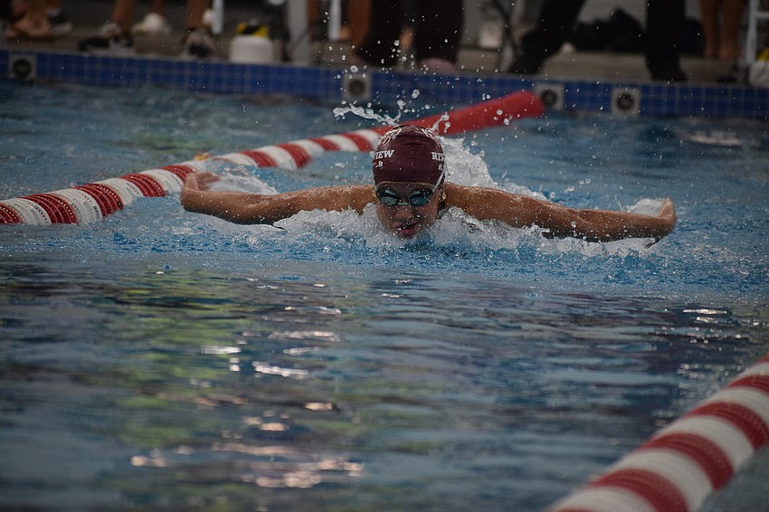 Junior Angelina Lista swims the 200-yard butterfly. She collected three medals when all was said and done, including gold in the 200-yard freestyle relay.