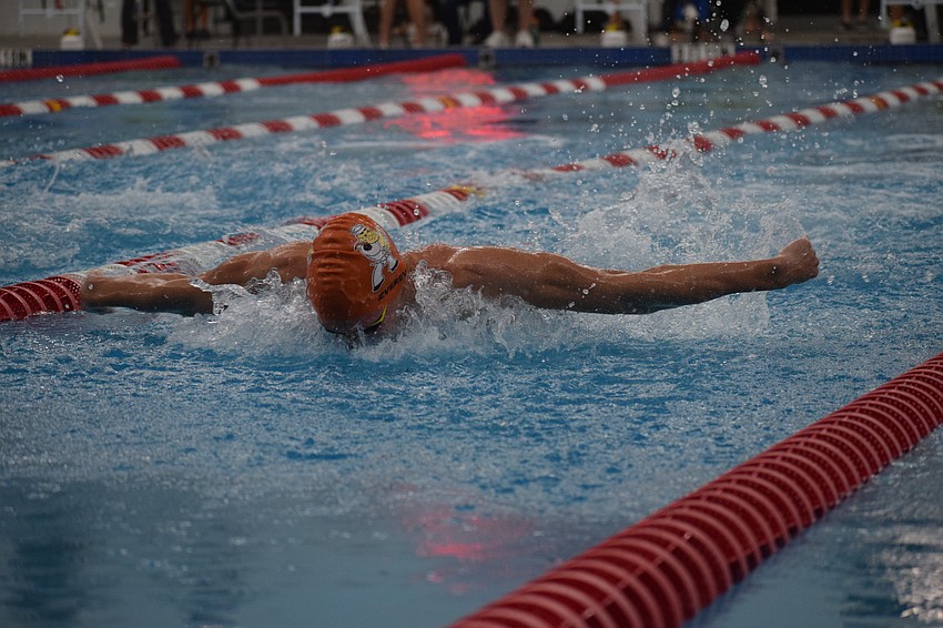 Bogdan Zverev swims the butterfly as part of the 200-yard individual medley. He won silver in that event at the 2024 state meet.