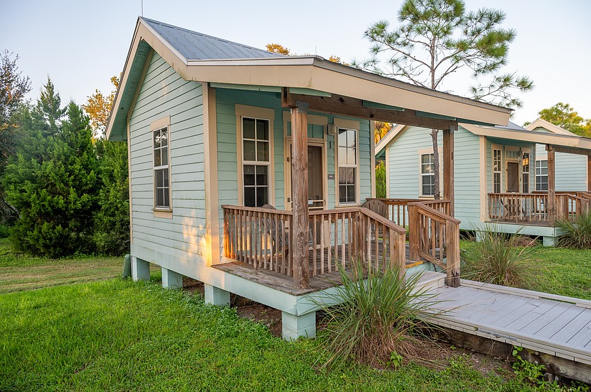 The cracker-style cabins at Jiggs Landing Preserve offer a nostalgic nod to the fish-camp past — each one restored for overnight stays overlooking the Braden River.