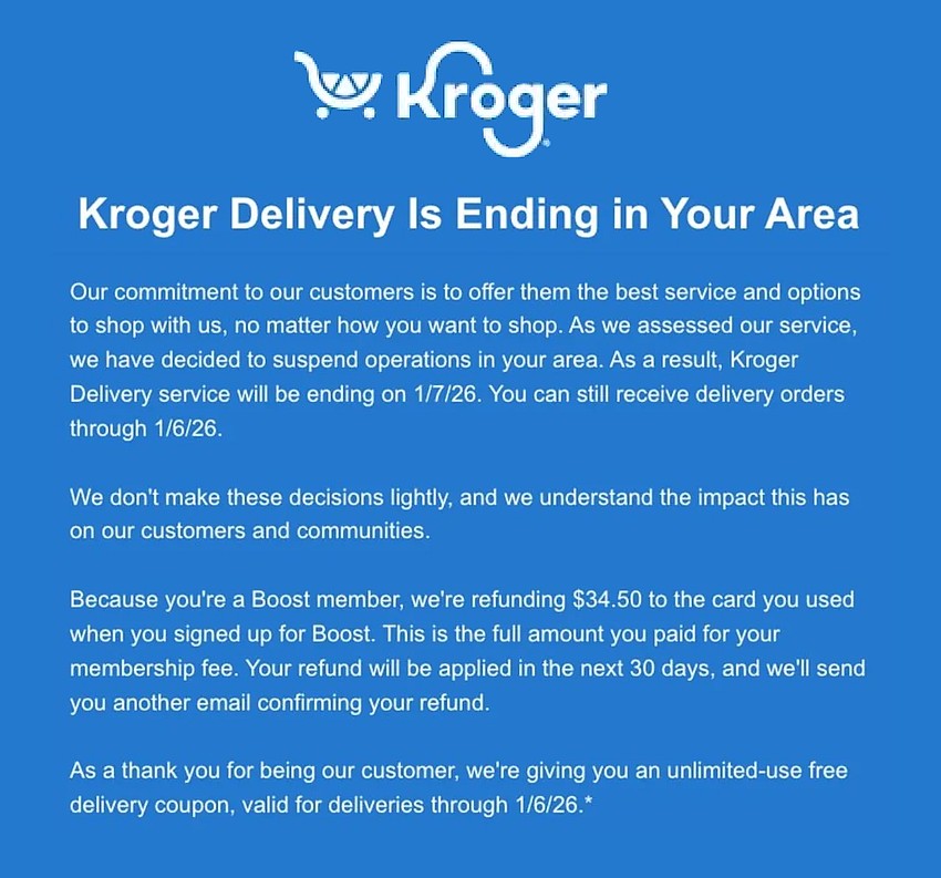 Kroger's message to its Northeast Florida customers.