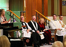 Rabbi Jessica Spitalnic Mates delivers the central sermon at the 45th interfaith Thanksgiving service hosted by St. Armands Key Lutheran Church on Nov. 18. She was joined by SAKLC's Rev. Kenneth Blyth, Longboat Island Chapel's Rev. Brock Patterson, Christ Church of Longboat Key's Rev. Julia Piermont, All Angels by the Sea Episcopal Church's Rev. David Marshall and St. Mary, Star of the Sea, Catholic Church's Fr. Robert Dziedziak.