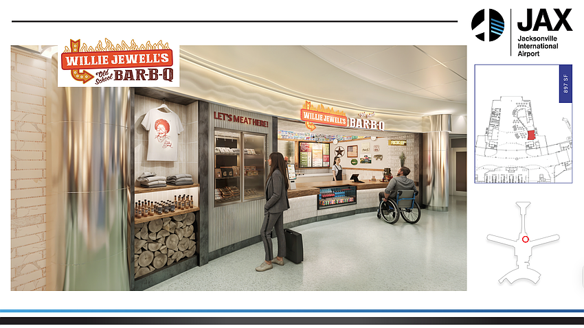 The Willie Jewell’s Old School Bar-B-Q space inside the new Jacksonville International Airport Concourse B.