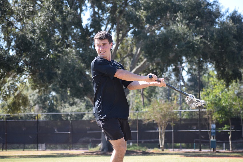 Vinny Mercadante eyes the goal as he progresses through his shooting motion. The 25-year-old has also been involved at the FHSAA level, serving as the faceoff coach for Lakewood Ranch High and Sarasota High in spring 2024.