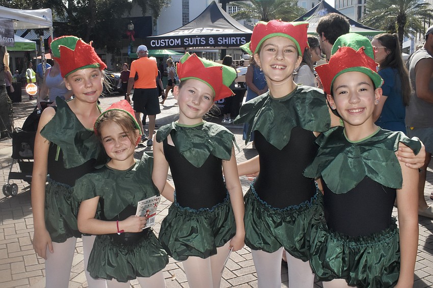 Alice Dolganova, 11, Emma Derby, 8, Mia Wells, 8, Christina Ostroukhova, 12, and Syerra Lescano-Stringer, 11, promoted the upcoming performance 