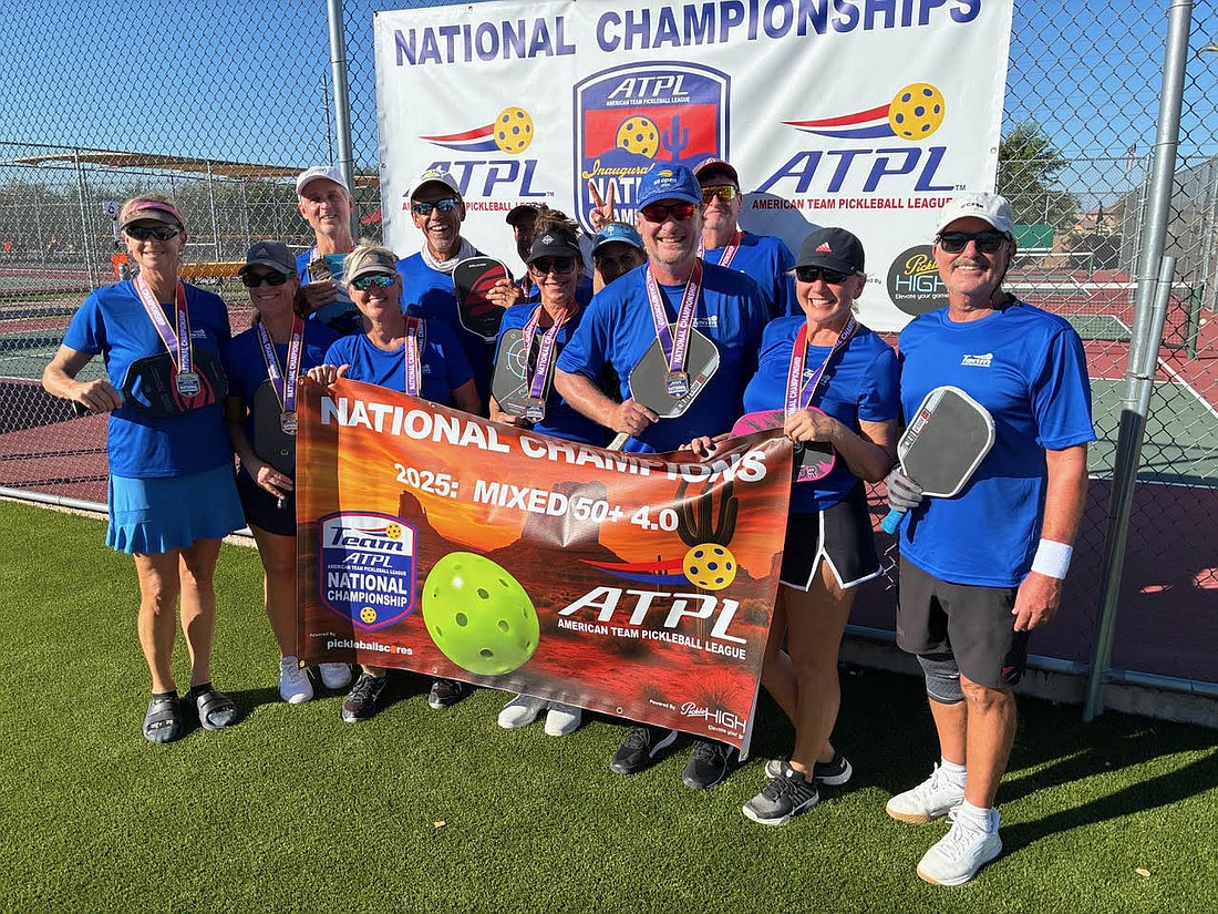 Palm Coast's Pickle Posse team won the Mixed Doubles 50+ 4.0 Division at the American Team Pickleball League National Championships in El Mirage, Arizona. Courtesy photo