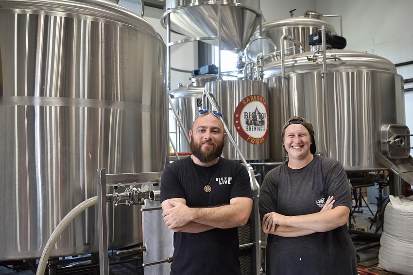 Damien Hickel and Sarah Johnson are two of the brewers behind the scenes.