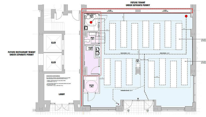 HiReformance Institute is planned on on the ground floor of the Greenleaf & Crosby Building at 200 N. Laura St. Downtown. To the left of the Pilates studio is planned Oak Steakhouse. The area to the rear of the studio is for a future tenant.