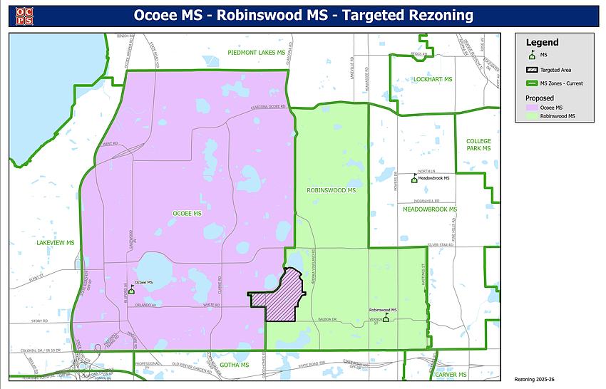 Ocoee/Robinson Middle rezoning map. Ocoee/Robinson Middle rezoning map.