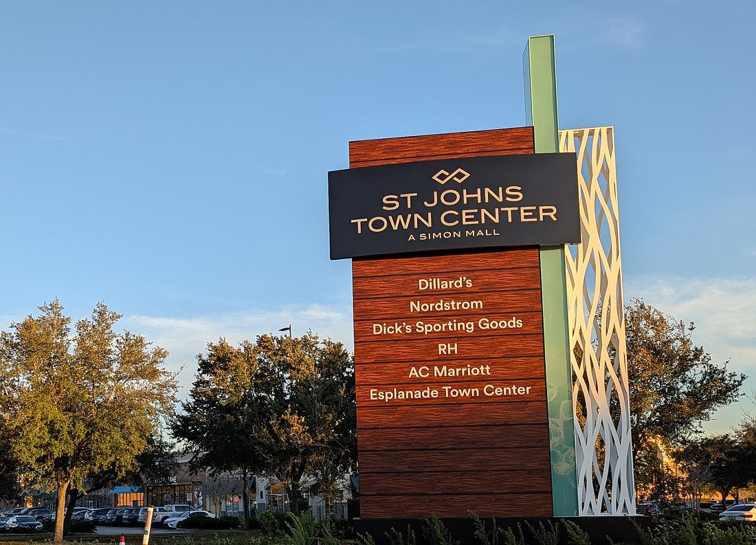 A new main entrance sign at St. Johns Town Center. The shopping center replaced its signage after opening its first phase in 2005.