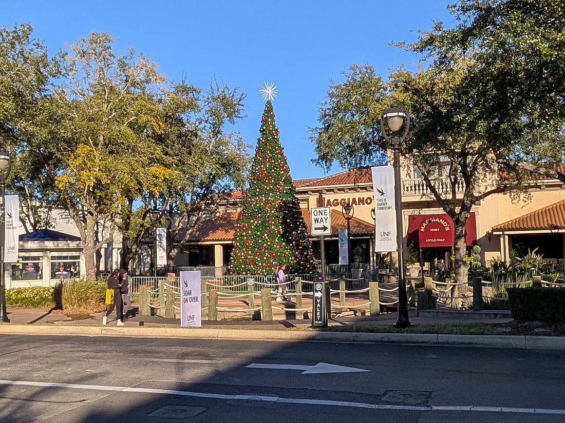 The Christmas tree is up at St. Johns Center, which is marking its 20th anniversary this year.