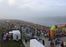 Runners pack the starting area for the 2025 Florida Turkey Trot Nov. 27 at foggy Nathan Benderson Park. The race had a record 4,558 participants.