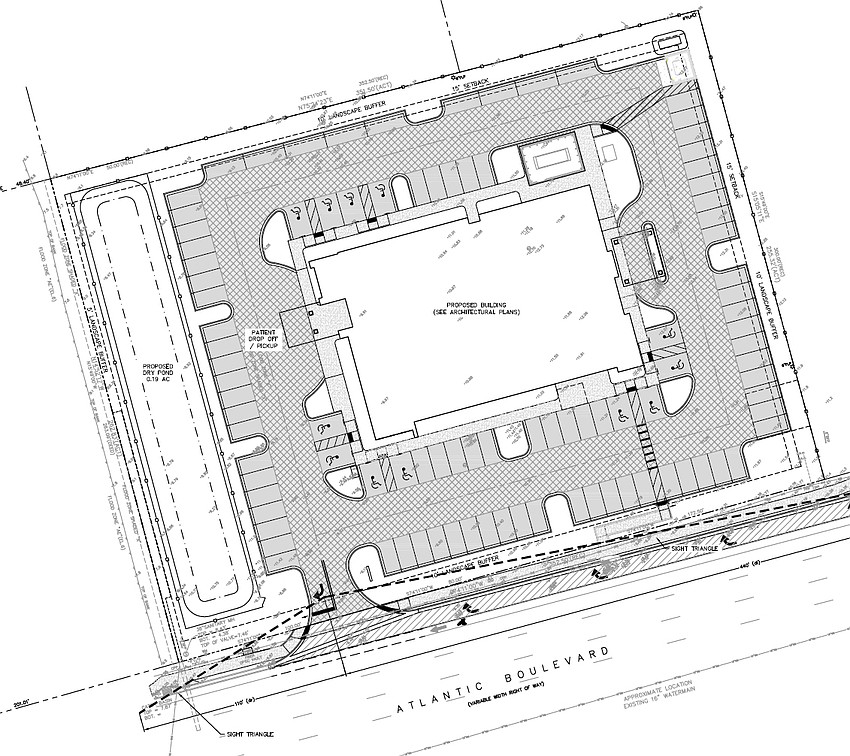 The site plan for the UF Health Jacksonville hybrid emergency and urgent care center at 13701 Atlantic Blvd.