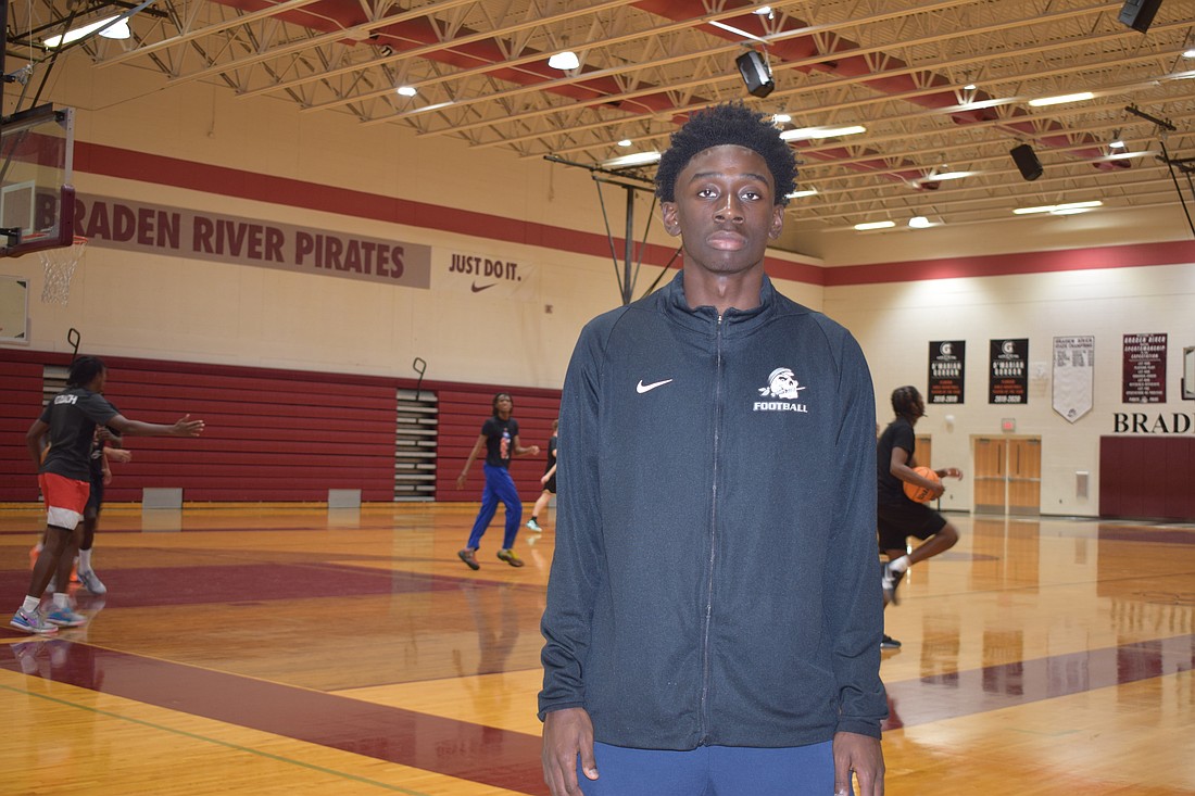 Anquan Polynice poses for a photo before a Dec. 1 practice at Braden River High School. Now standing at 5-foot-10, he averaged 15.0 points and 2.0 steals per game as a sophomore.