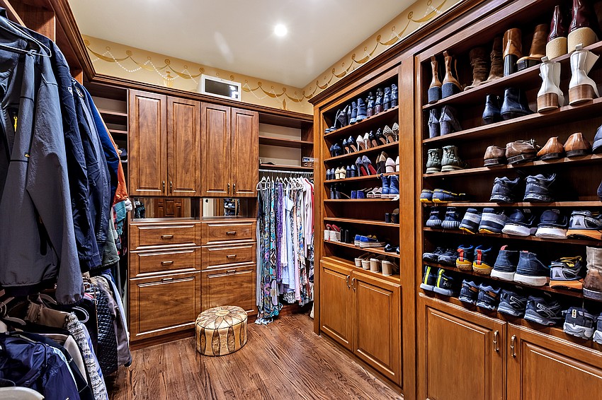 Closet space features extensive use of built in storage.