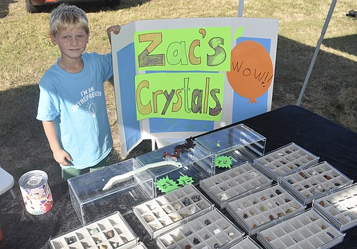 Zac Boone, 6, showcases his crystals.