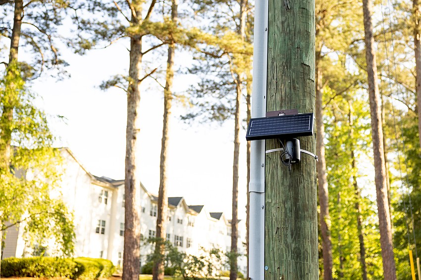 An example of a pole-mounted Flock Safety gunshot detector.