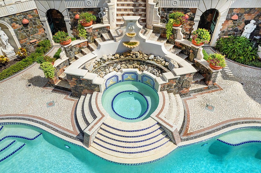 The resort style pool continues the design theme.