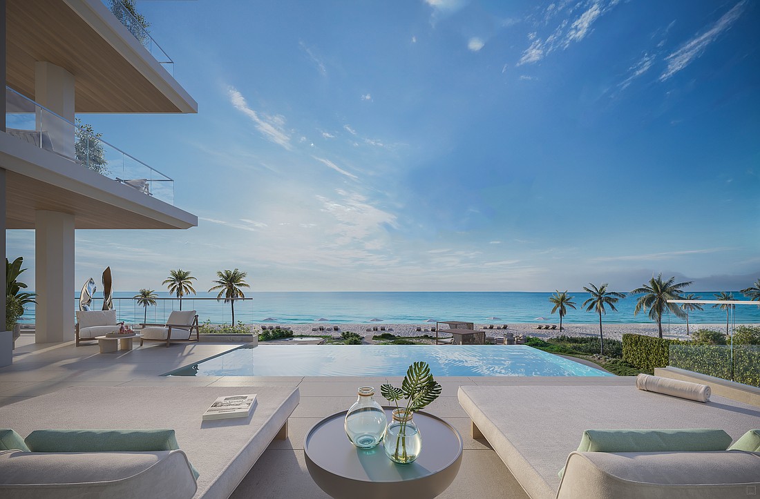 Rendering of the private pool and terrace included in the Beachfront Villas at Olana Naples Residences, located at 1121 Gulf Shore Boulevard North in Naples.