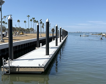 A floating day dock has been built along the refurbished south seawall in the 10th Street boat basin as part of The Bay park Phase 2.