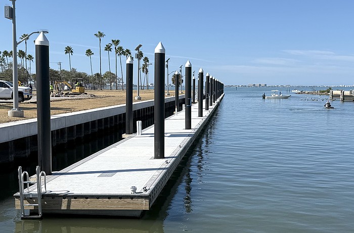 A floating day dock has been built along the refurbished south seawall in the 10th Street boat basin as part of The Bay park Phase 2.