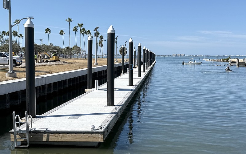 A floating day dock has been built along the refurbished south seawall in the 10th Street boat basin as part of The Bay park Phase 2.