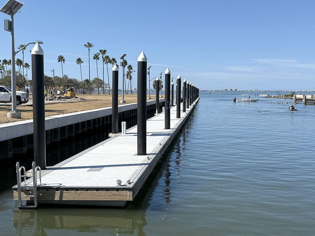 A floating day dock has been built along the refurbished south seawall in the 10th Street boat basin as part of The Bay park Phase 2.