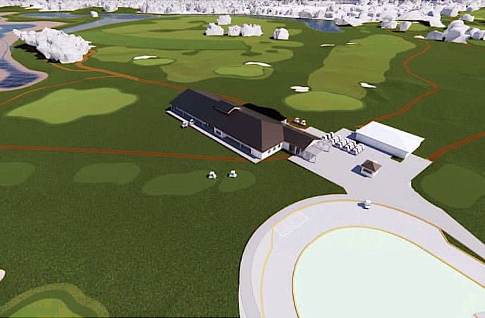 A schematic drawing of a one-story clubhouse at Bobby Jones Golf Club.