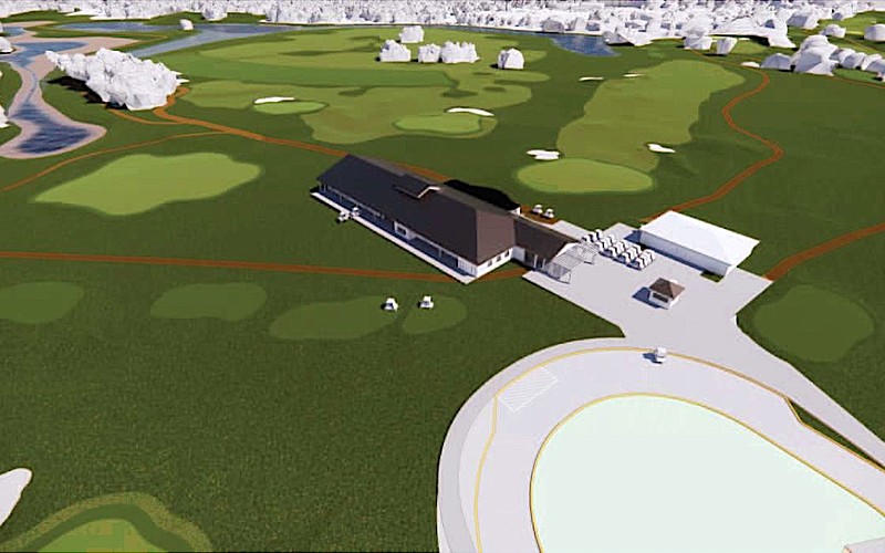 A schematic drawing of a one-story clubhouse at Bobby Jones Golf Club.