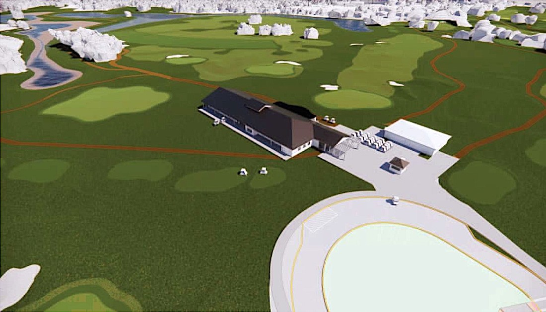 A schematic drawing of a one-story clubhouse at Bobby Jones Golf Club.
