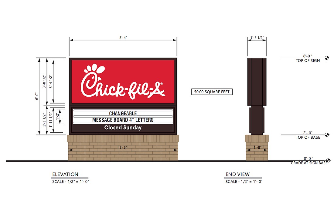 The monument sign planned for the Chick-fil-A at 705 Duval Station Road in North Jacksonville.