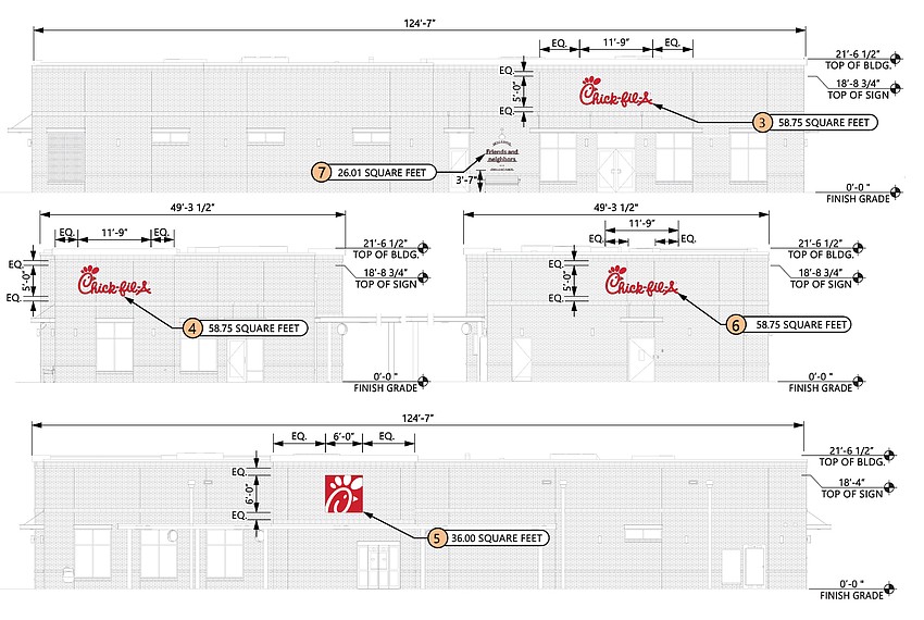 Plans show the sign positions for Chick-fil-A at 705 Duval Station Road in North Jacksonville.