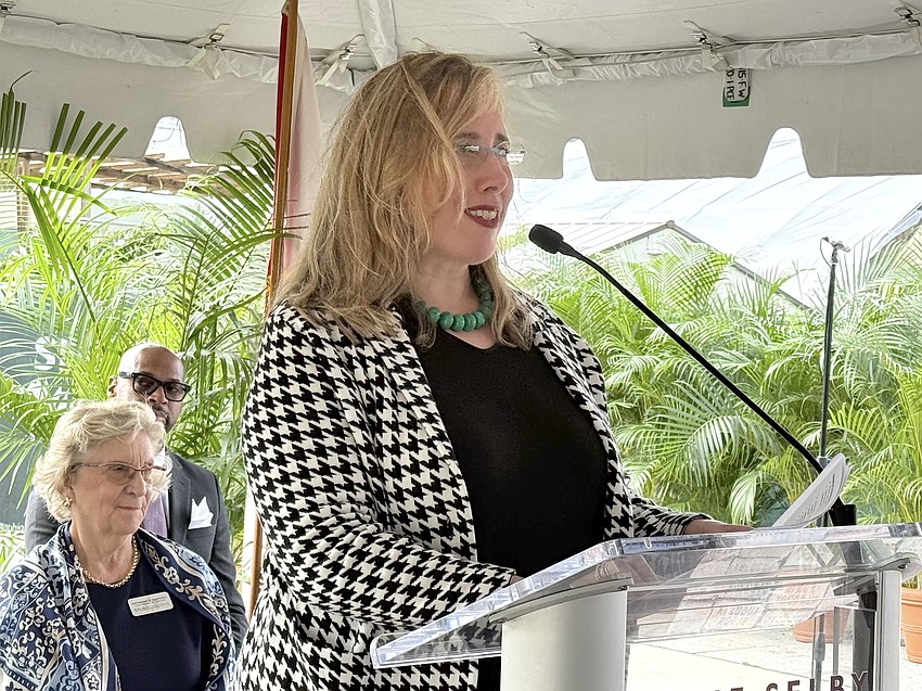 Marie Selby Botanical Gardens President and CEO Jennifer Rominiecki speaks during the groundbreaking ceremony for Phase 2 of the master plan for the downtown campus.