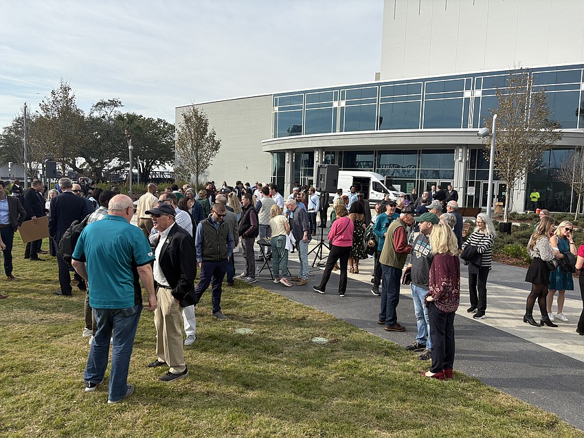 Crowds gather for the opening of Riverfront Plaza park Dec. 5.