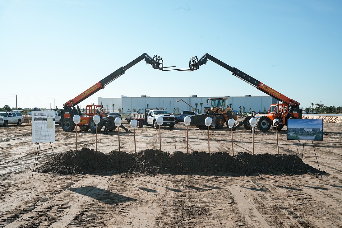 Construction of a 110,000-square-foot warehouse project in Charlotte County's Punta Gorda Airport Commerce Center is officially underway after a Dec. 5 groundbreaking ceremony.