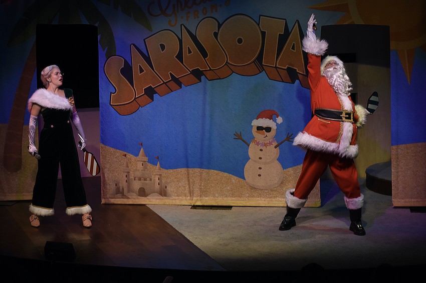 Mrs. Claus (Jillian Hurley) helps out as Santa Claus (Dellan Short) tries his hand at pickleball.