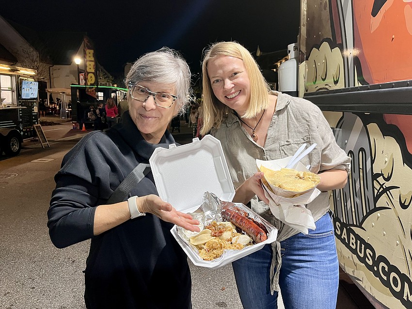 Lakewood Ranch's Nancy Shanley gets ready to dig into pierogis and kielbasa. Her friend Tammy Plyler is visiting from New York.